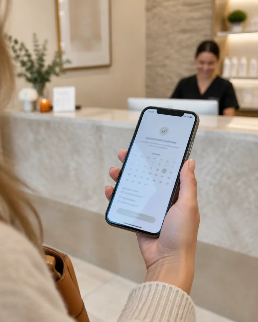 A client confirming an appointment on her phone