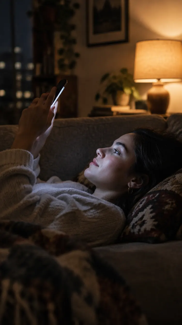 Someone on her phone at night