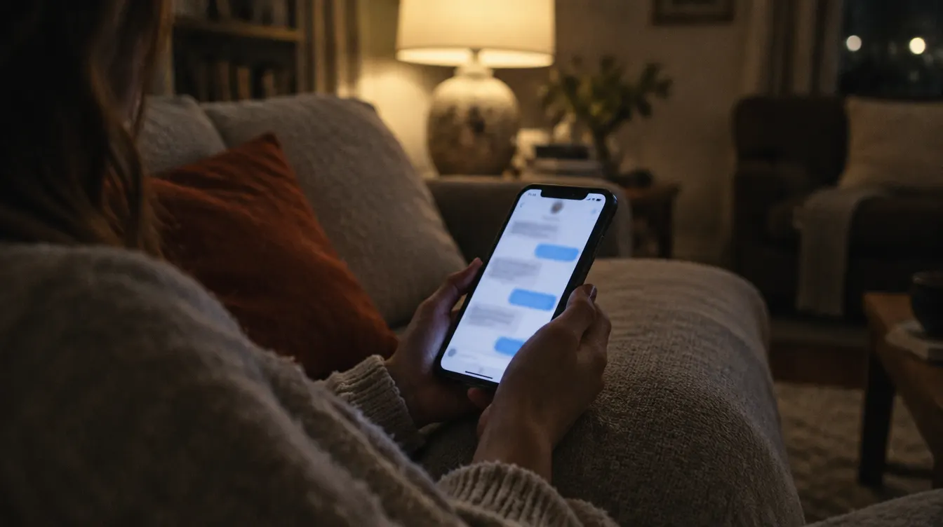 Someone texting a business at night