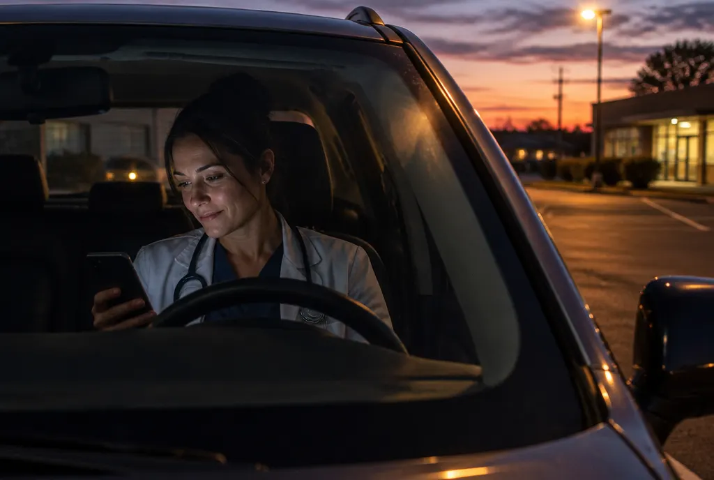 An owner checking her phone after closing