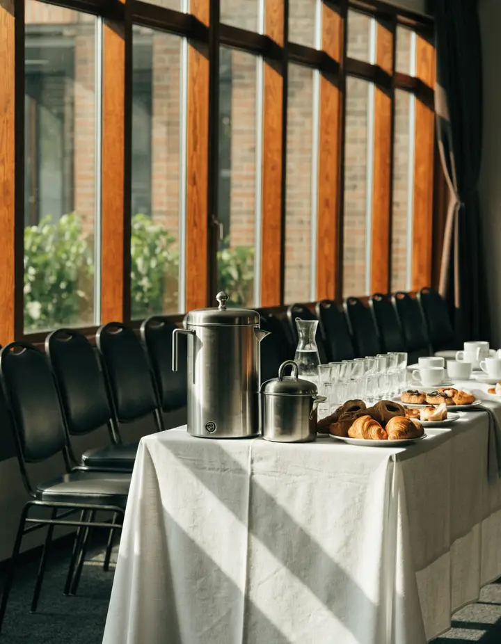 Coffee and pastries set out for a break