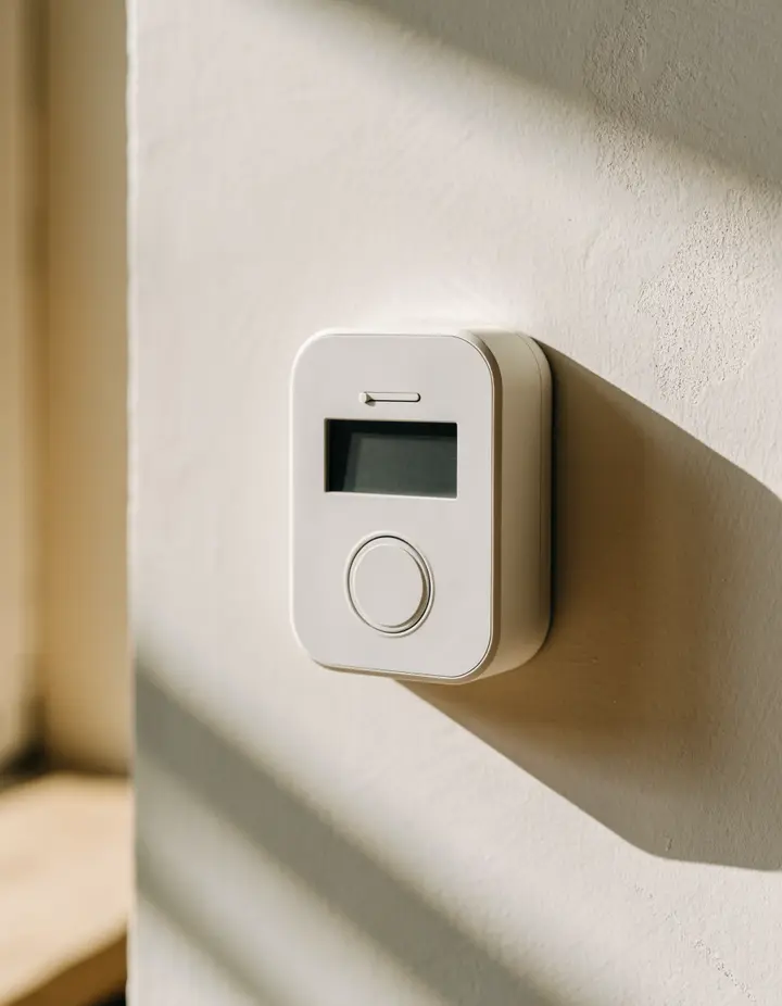 A thermostat on a sunny wall