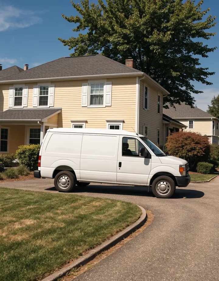 A Copperline service van parked in a Columbus driveway