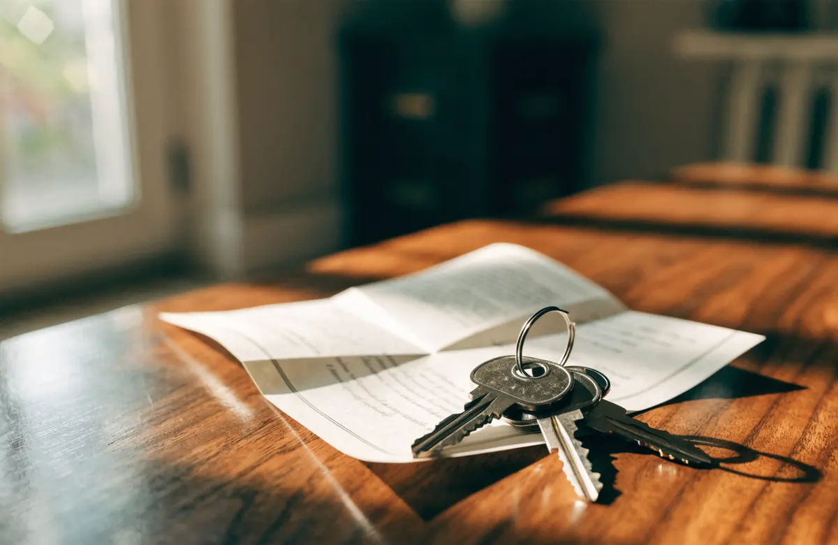 House keys on a folded property deed